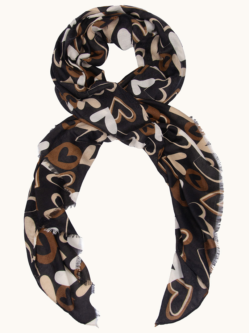 Szal z wiskozą w kolorze czarnym w serca  90x180 cm zdjęcie 1