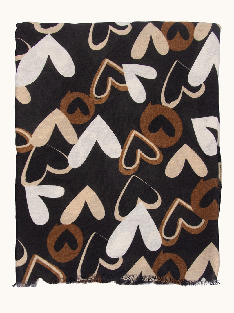 Szal z wiskozą w kolorze czarnym w serca  90x180 cm zdjęcie 2