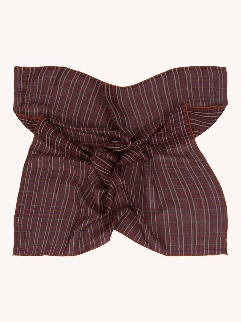 Apaszka z wełną brązowa w kratę bandama 68x73 cm zdjęcie 3